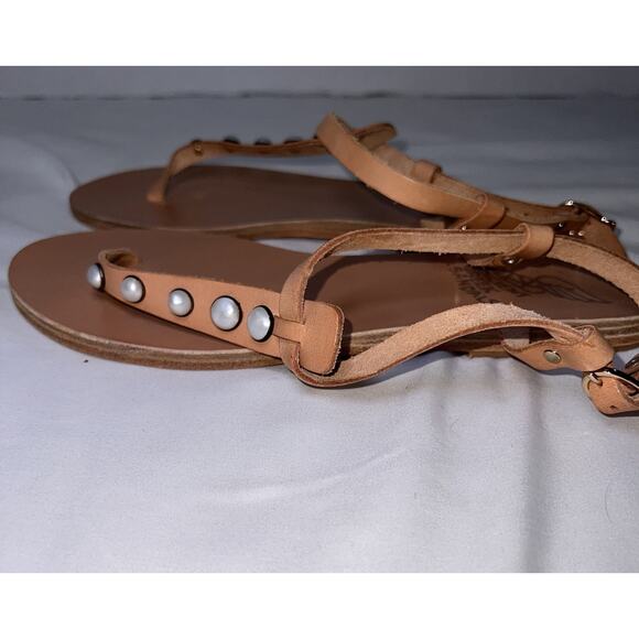 Ancient Greek Sandals Eu Size 39 US 8.5 Beige Studded Thong Ankle Strap Casual - Picture 6 of 11